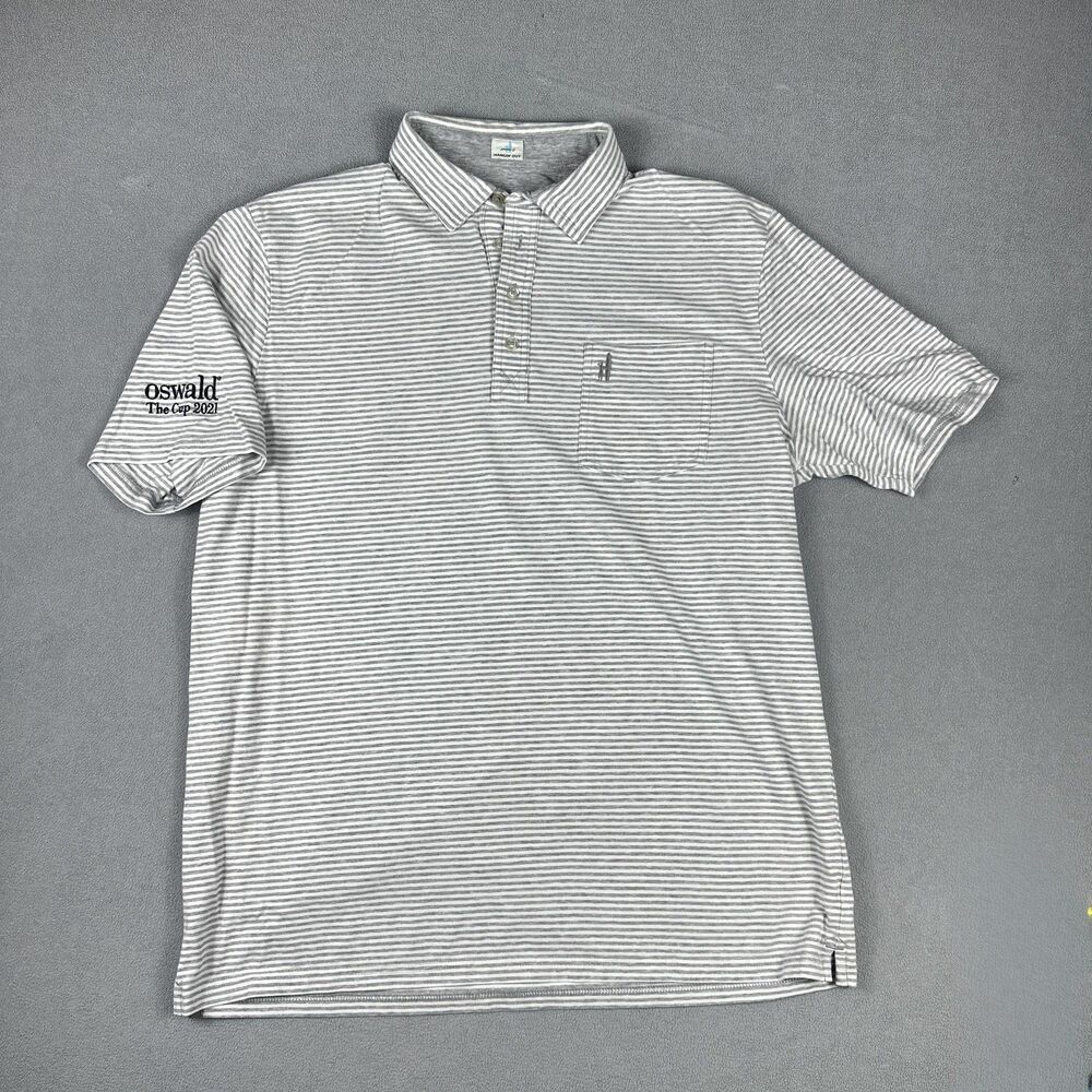 johnnie-O Polo Shirt Mens XL Gray White Striped Hangin' Out Pocket Oswald 2021